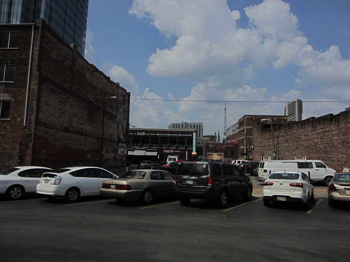 Downtown Nashville buildings and parking lot